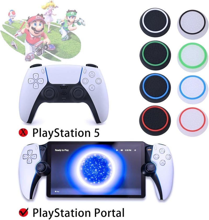 Sunmike PS Portal Thumb Grips Black, Full Protection Analog Stick Cover Silicone Joystick Caps Anti-Scratch & Anti-Slip Thumbstick Replacement Thumb Grips Caps PS Portal Accessories (4 Pcs) - Black&White - Image 4